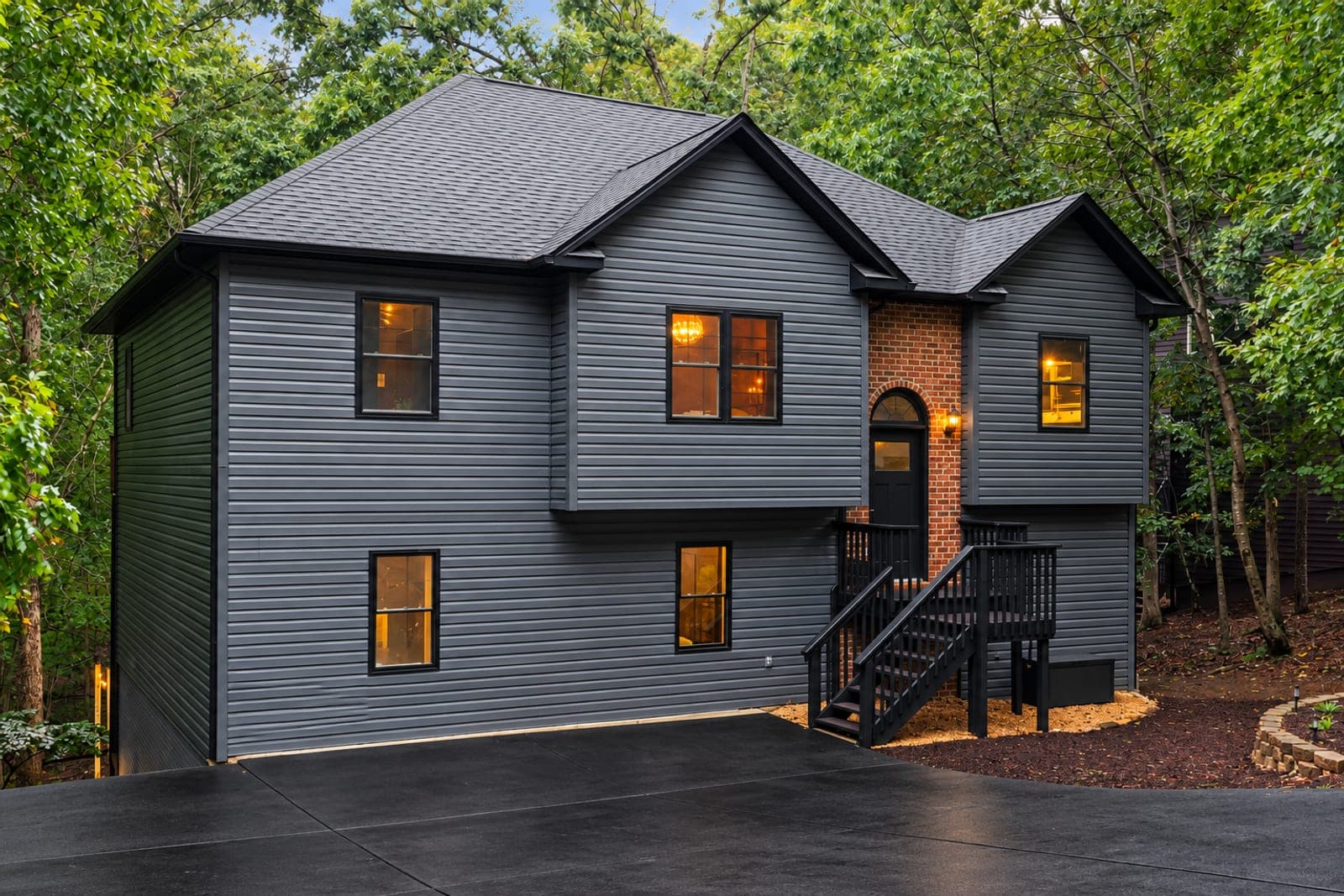 Blackcrest Retreat exterior at dusk