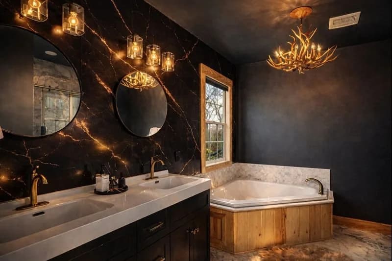 Black marble master bath
