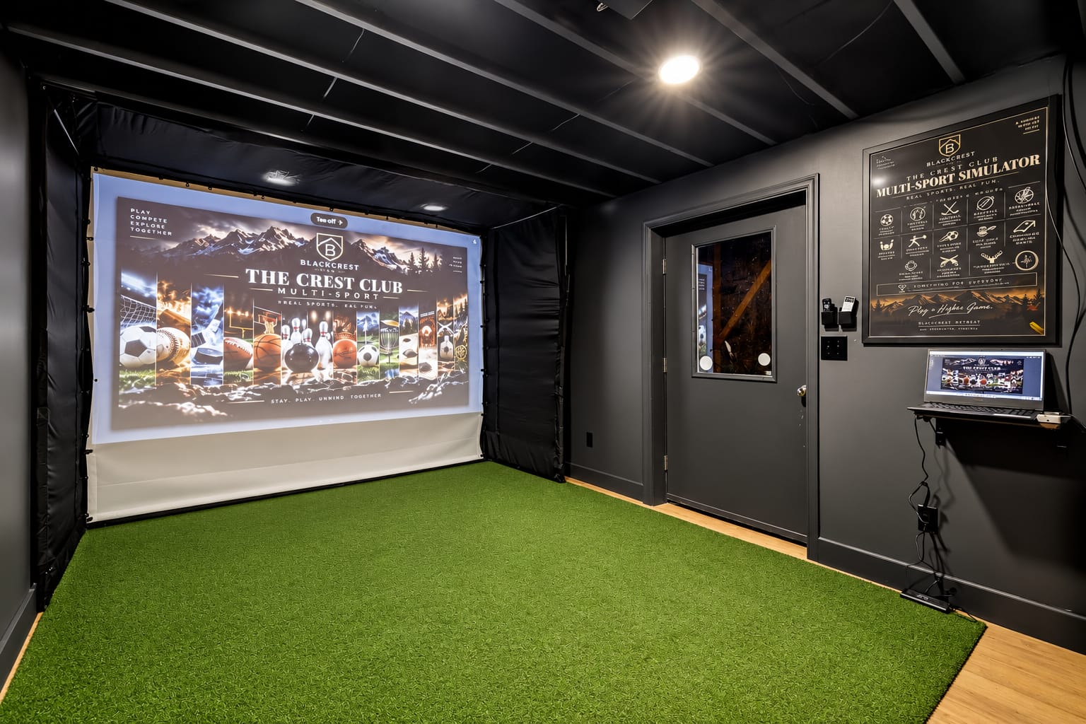 The Crest Club multi-sport simulator screen