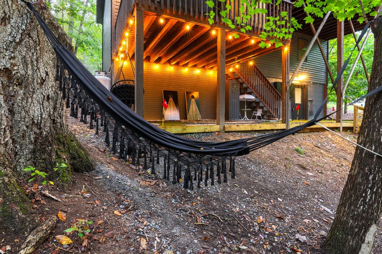 Hammock near the backyard fire pit